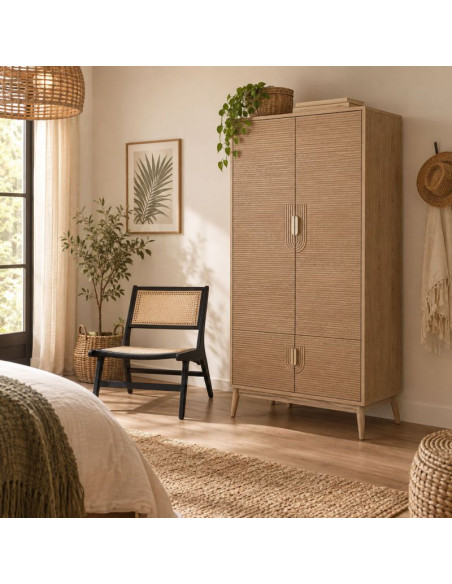 Armoire penderie 4 portes bois brun cannelé 80x56x180 cm Vireva  - 2