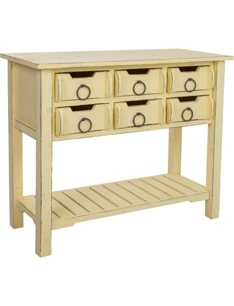 Console d’entrée 6 tiroirs bois de sapin jaune patiné 100x42x82 cm Zitua  - 1