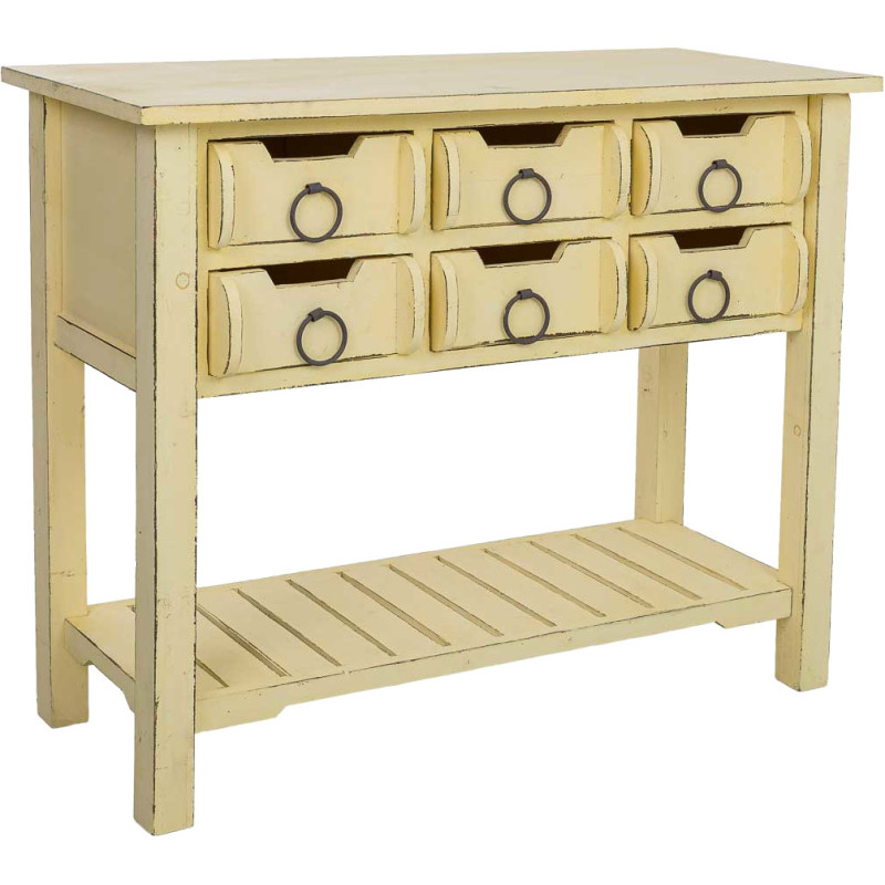 Console d’entrée 6 tiroirs bois de sapin jaune patiné 100x42x82 cm Zitua  - 1