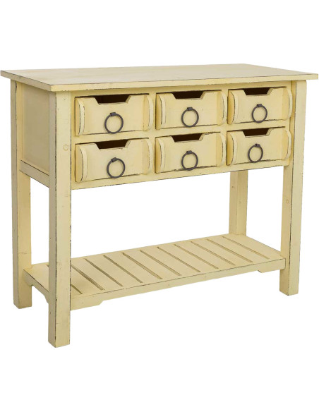 Console d’entrée 6 tiroirs bois de sapin jaune patiné 100x42x82 cm Zitua  - 1