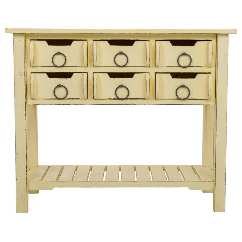 Console d’entrée 6 tiroirs bois de sapin jaune patiné 100x42x82 cm Zitua  - 3