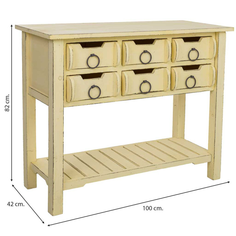 Console d’entrée 6 tiroirs bois de sapin jaune patiné 100x42x82 cm Zitua  - 10