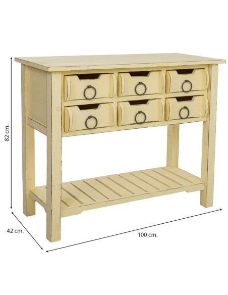 Console d’entrée 6 tiroirs bois de sapin jaune patiné 100x42x82 cm Zitua  - 10