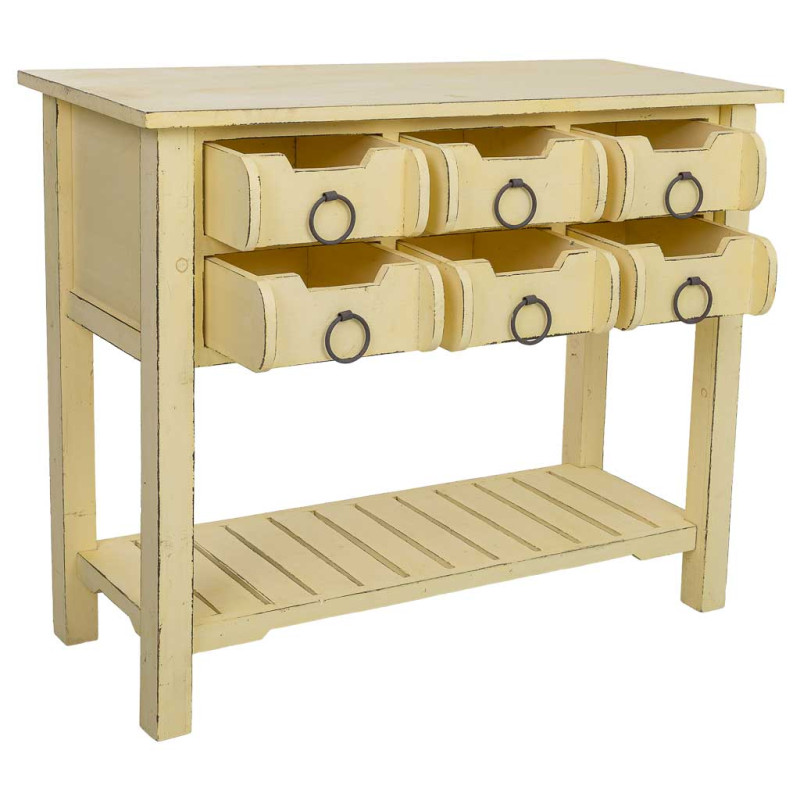 Console d’entrée 6 tiroirs bois de sapin jaune patiné 100x42x82 cm Zitua  - 4