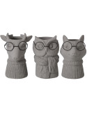 Lot de 3 cache-pots animaux ciment gris et métal noir 6,5x5,9x8,5 cm Ruimp