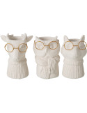 Lot de 3 cache-pots animaux ciment beige et métal doré 6,5x5,9x8,5 cm Ruimp