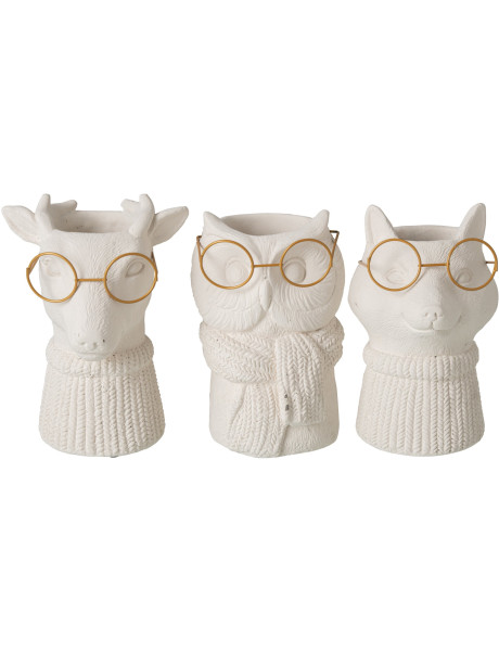 Lot de 3 cache-pots animaux ciment beige et métal doré 6,5x5,9x8,5 cm Ruimp J-Line - 1