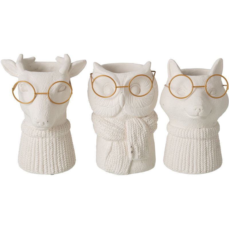 Lot de 3 cache-pots animaux ciment beige et métal doré 6,5x5,9x8,5 cm Ruimp J-Line - 1