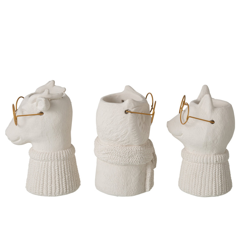 Lot de 3 cache-pots animaux ciment beige et métal doré 6,5x5,9x8,5 cm Ruimp J-Line - 2
