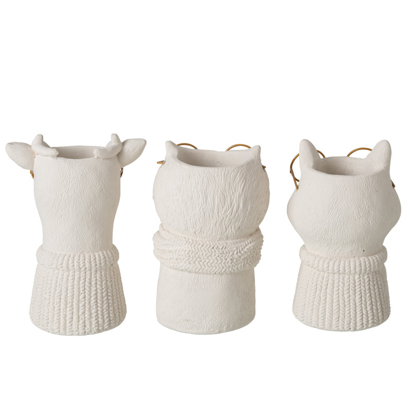 Lot de 3 cache-pots animaux ciment beige et métal doré 6,5x5,9x8,5 cm Ruimp J-Line - 3