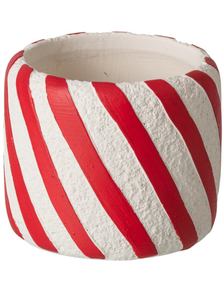 Cache-pot de Noël ciment rayé rouge blanc 11,5x11,5x10 cm Klesk J-Line - 1