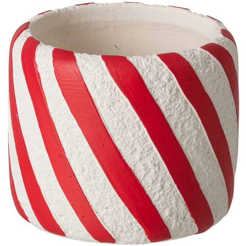 Cache-pot de Noël ciment rayé rouge blanc 11,5x11,5x10 cm Klesk J-Line - 1