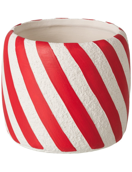 Cache-pot de Noël rayé rouge blanc en ciment 19x19x16,5 cm Klesk J-Line - 1