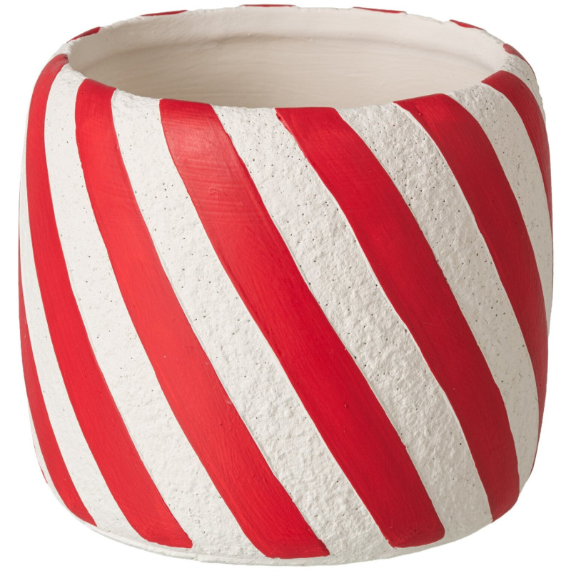 Cache-pot de Noël rayé rouge blanc en ciment 19x19x16,5 cm Klesk J-Line - 1