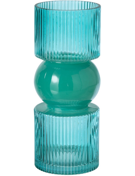 Vase en verre turquoise strié 10x10x25 cm Knoel J-Line - 1