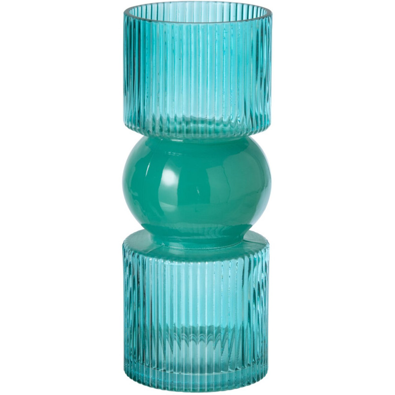 Vase en verre turquoise strié 10x10x25 cm Knoel J-Line - 1