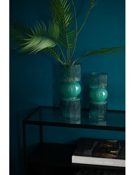 Vase en verre turquoise strié 10x10x25 cm Knoel J-Line - 2