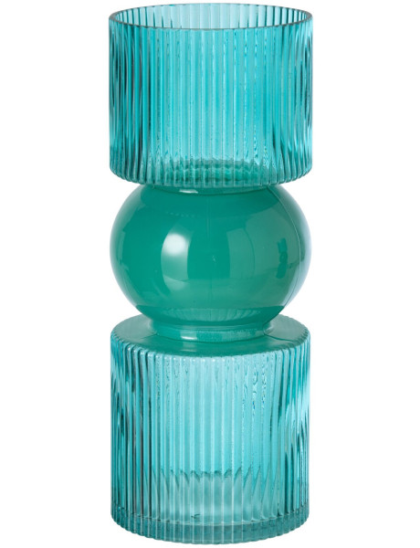 Vase cannelé en verre turquoise 12x12x30 cm Knoel J-Line - 1