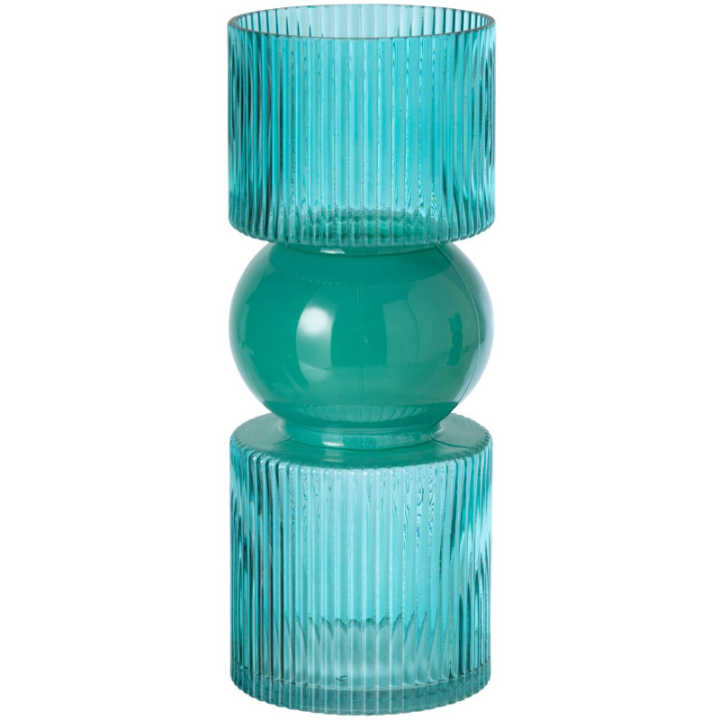 Vase cannelé en verre turquoise 12x12x30 cm Knoel J-Line - 1
