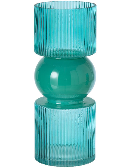 Vase cannelé en verre turquoise 12x12x30 cm Knoel J-Line - 1
