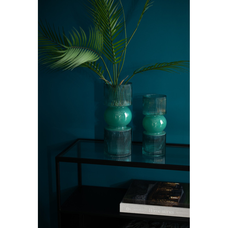 Vase cannelé en verre turquoise 12x12x30 cm Knoel J-Line - 2