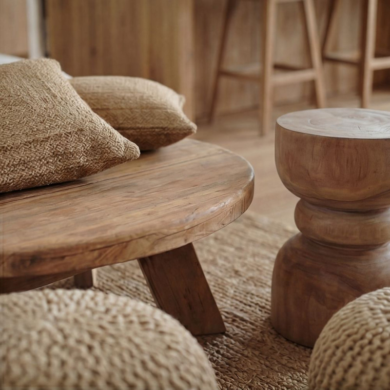 Table basse ronde en pin recyclé naturel Ø90x35 cm Javau  - 8
