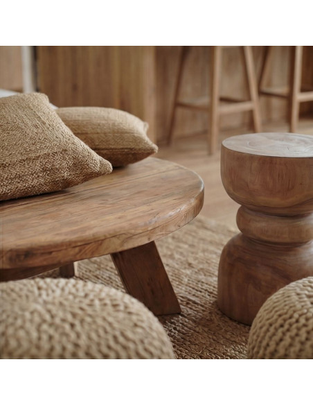 Table basse ronde en pin recyclé naturel Ø90x35 cm Javau  - 8