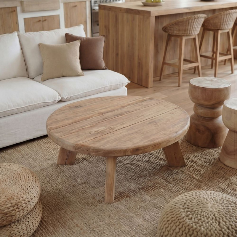 Table basse ronde en pin recyclé naturel Ø90x35 cm Javau  - 6