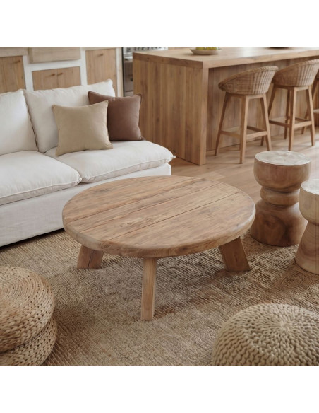 Table basse ronde en pin recyclé naturel Ø90x35 cm Javau  - 6