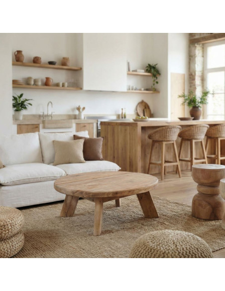 Table basse ronde en pin recyclé naturel Ø90x35 cm Javau  - 2