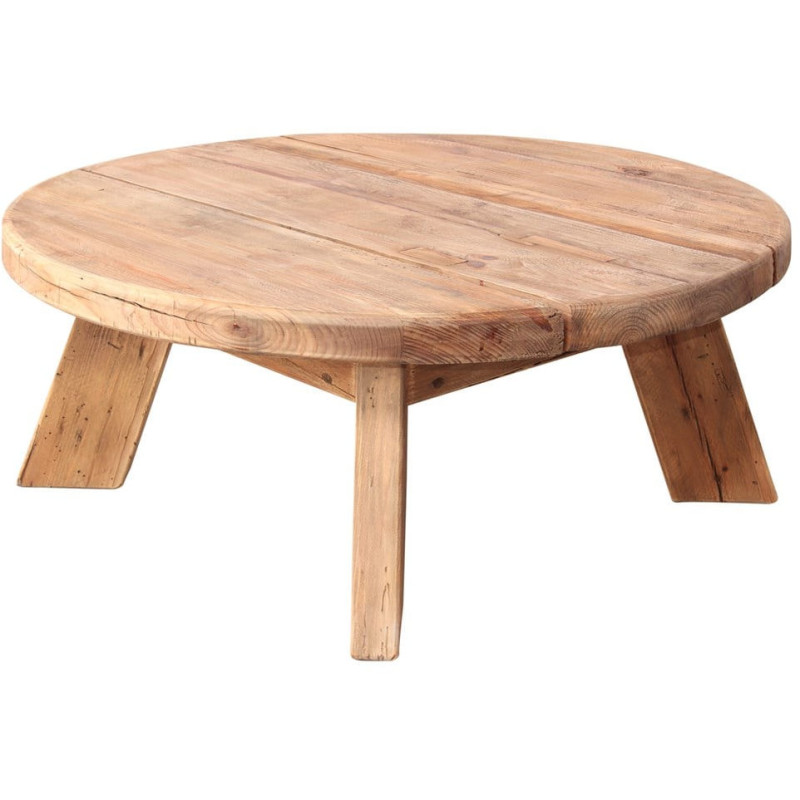 Table basse ronde en pin recyclé naturel Ø90x35 cm Javau  - 1