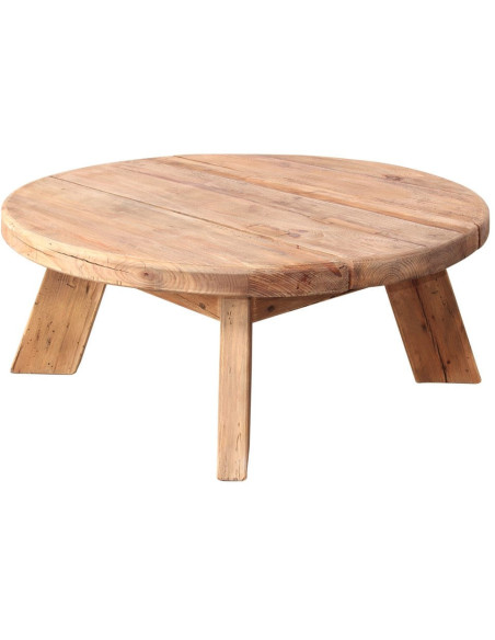 Table basse ronde en pin recyclé naturel Ø90x35 cm Javau  - 1