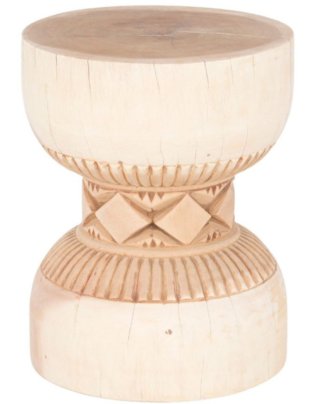 Table d’appoint sculptée en suar naturel Ø35x45 cm Zanou  - 1