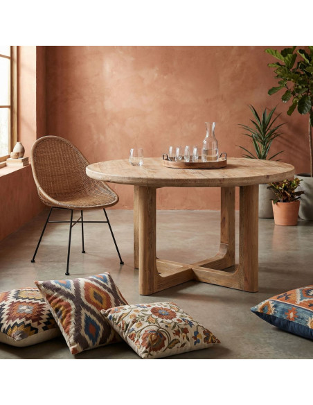Table à manger ronde rustique en pin recyclé naturel Ø150x76 cm Firua  - 2