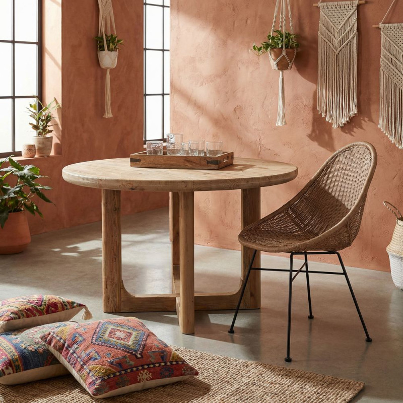 Table à manger ronde rustique en pin recyclé naturel Ø150x76 cm Firua  - 6