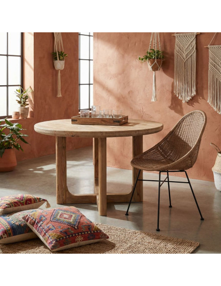 Table à manger ronde rustique en pin recyclé naturel Ø150x76 cm Firua  - 6
