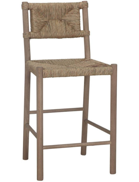 Tabouret de bar chêne massif naturel et fibres tressées 47x52x105 cm Meleo  - 1