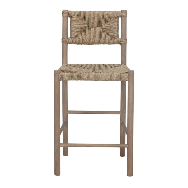 Tabouret de bar chêne massif naturel et fibres tressées 47x52x105 cm Meleo  - 3