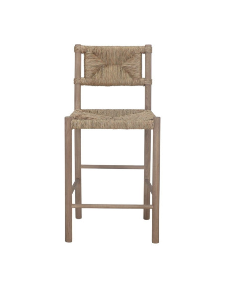 Tabouret de bar chêne massif naturel et fibres tressées 47x52x105 cm Meleo  - 3