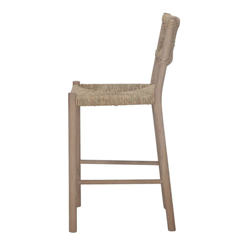 Tabouret de bar chêne massif naturel et fibres tressées 47x52x105 cm Meleo  - 4