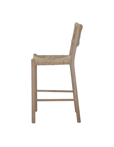 Tabouret de bar chêne massif naturel et fibres tressées 47x52x105 cm Meleo  - 4