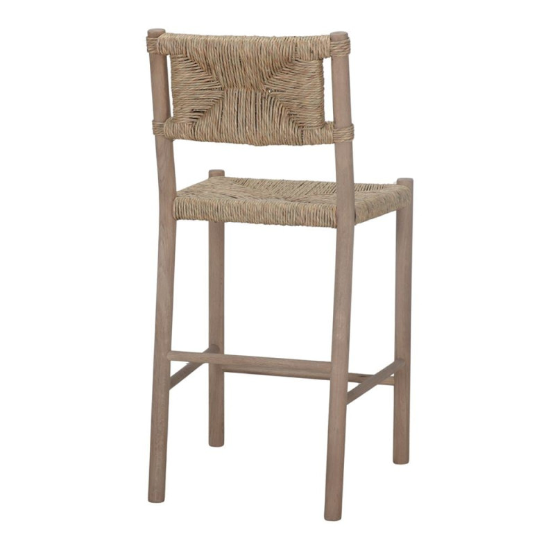 Tabouret de bar chêne massif naturel et fibres tressées 47x52x105 cm Meleo  - 5