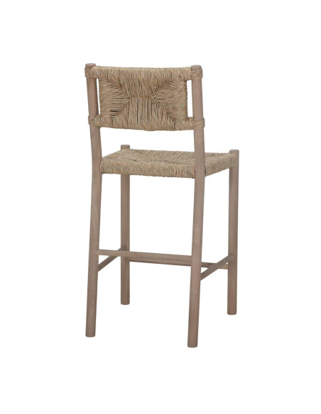 Tabouret de bar chêne massif naturel et fibres tressées 47x52x105 cm Meleo  - 5