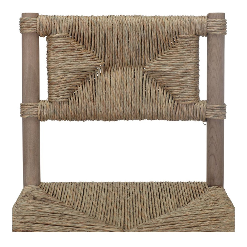 Tabouret de bar chêne massif naturel et fibres tressées 47x52x105 cm Meleo  - 6