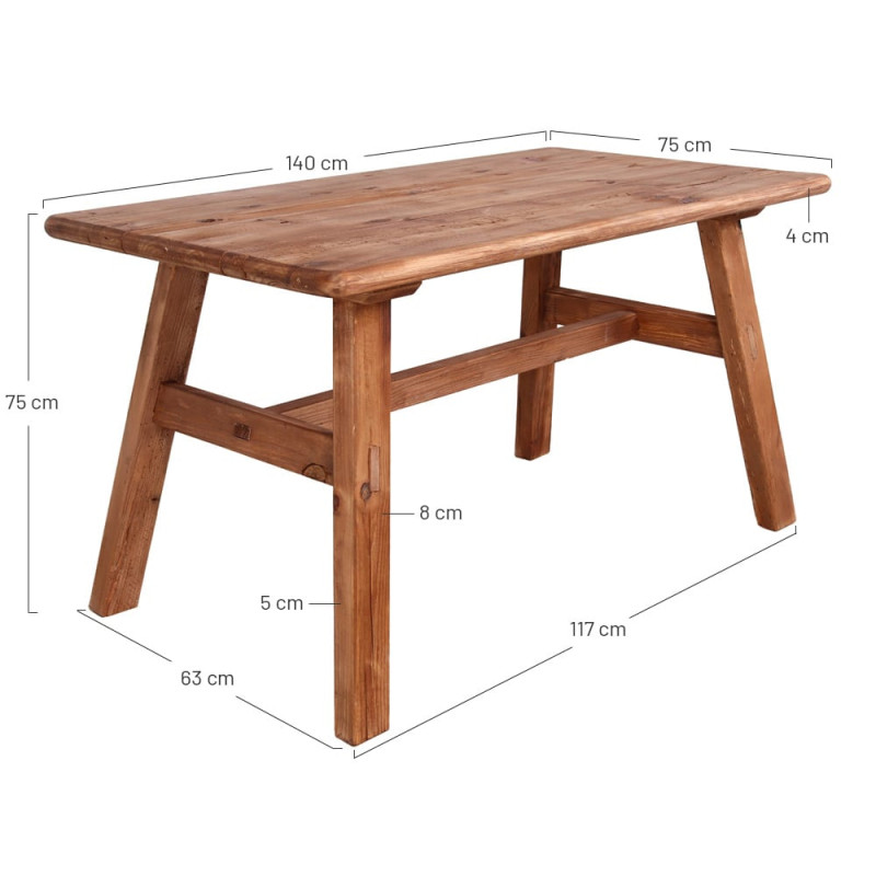 Table à manger en pin recyclé naturel 140x75x75 cm Narea  - 5