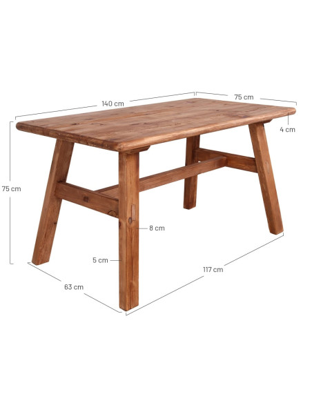 Table à manger en pin recyclé naturel 140x75x75 cm Narea  - 5