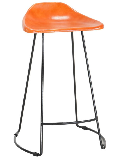 Tabouret de bar cuir véritable cognac métal noir 48x46x74 cm Ravuo  - 1