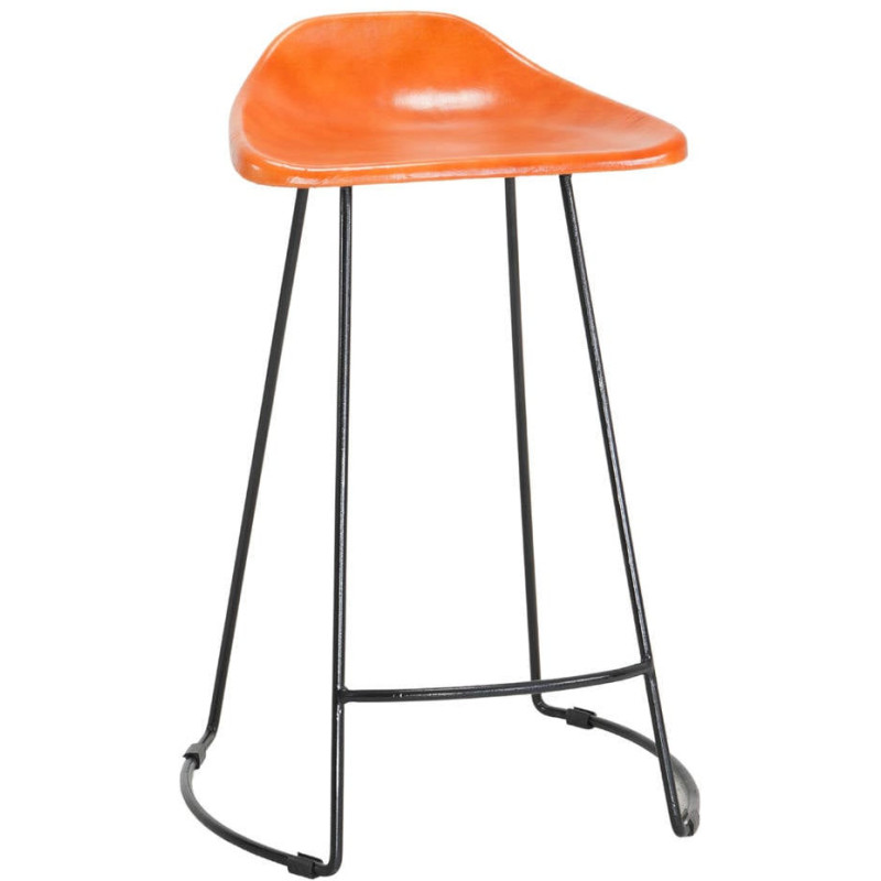 Tabouret de bar cuir véritable cognac métal noir 48x46x74 cm Ravuo  - 1