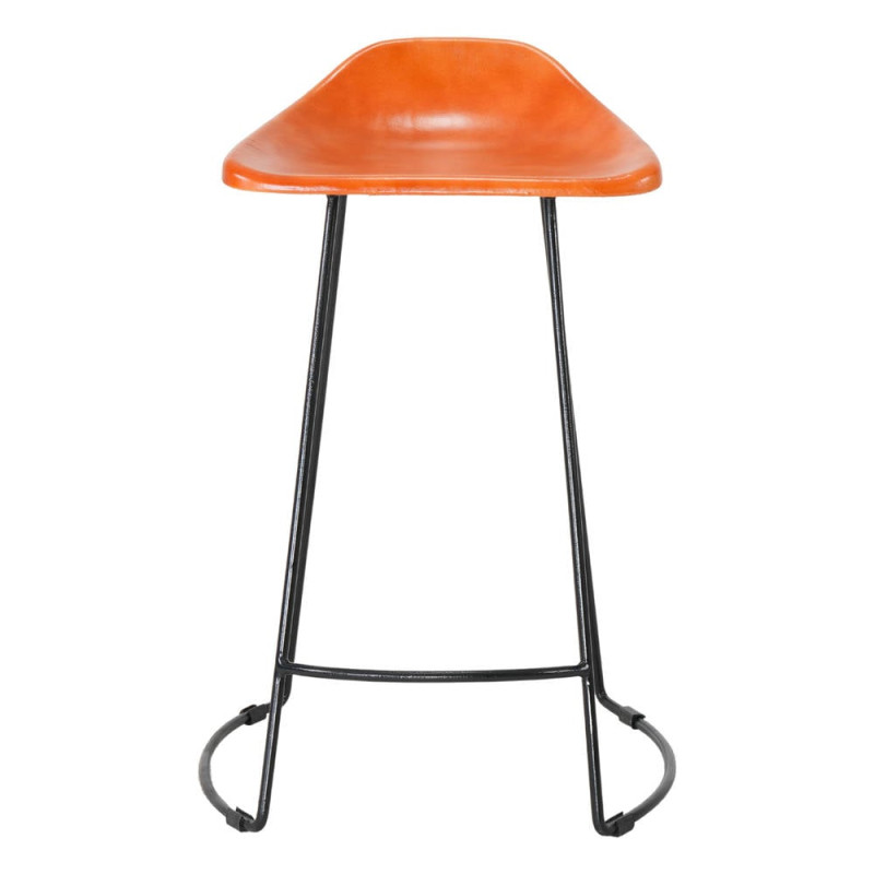 Tabouret de bar cuir véritable cognac métal noir 48x46x74 cm Ravuo  - 2