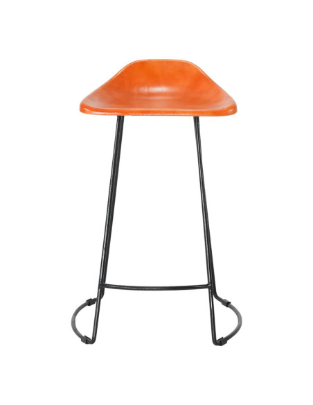 Tabouret de bar cuir véritable cognac métal noir 48x46x74 cm Ravuo  - 2